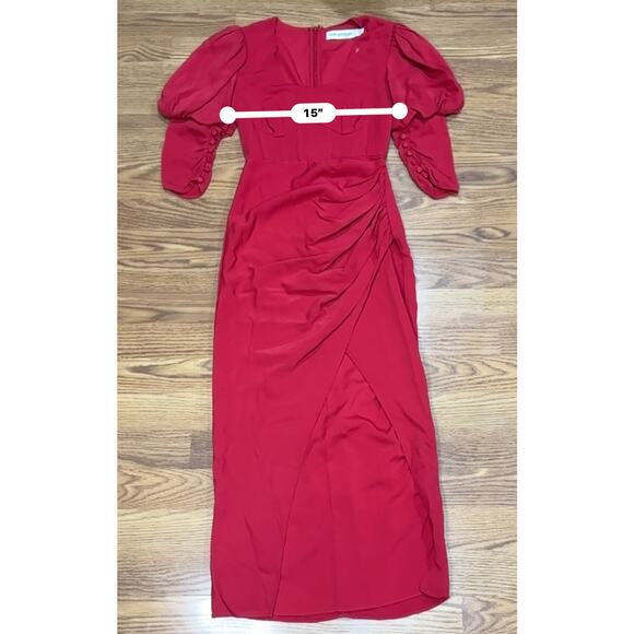 SELF-PORTRAIT Red Ruched GATHERED STRETCH-CREPE MIDI PARTY DRESS US 0 - Picture 6 of 16